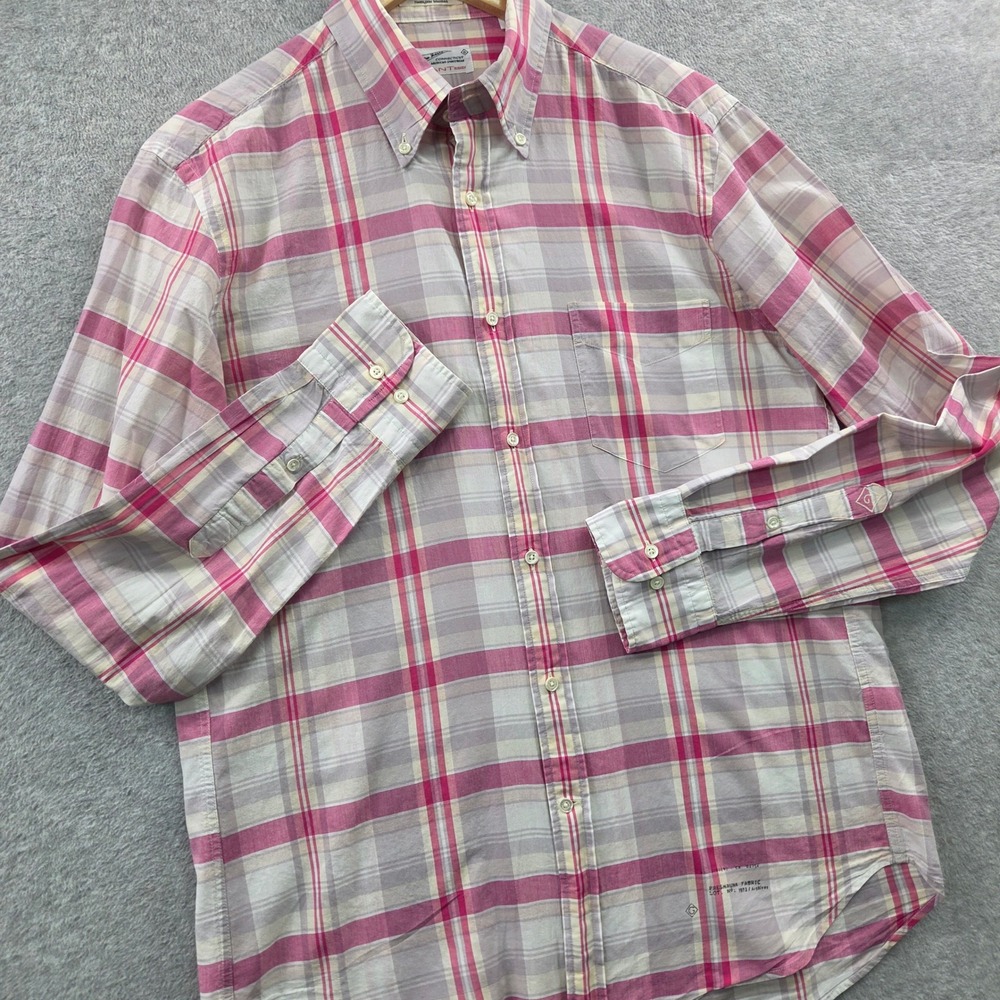 Dadcore GANT RUGGER Heritage HANDLOOM MADRAS Plaid Button Down Shirt Mens M Pink